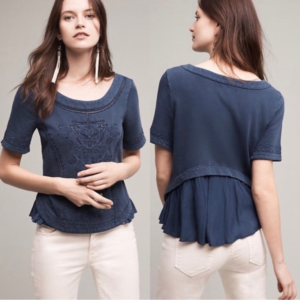 Anthropologie Saturday Sunday navy Huesca pieced top, size small